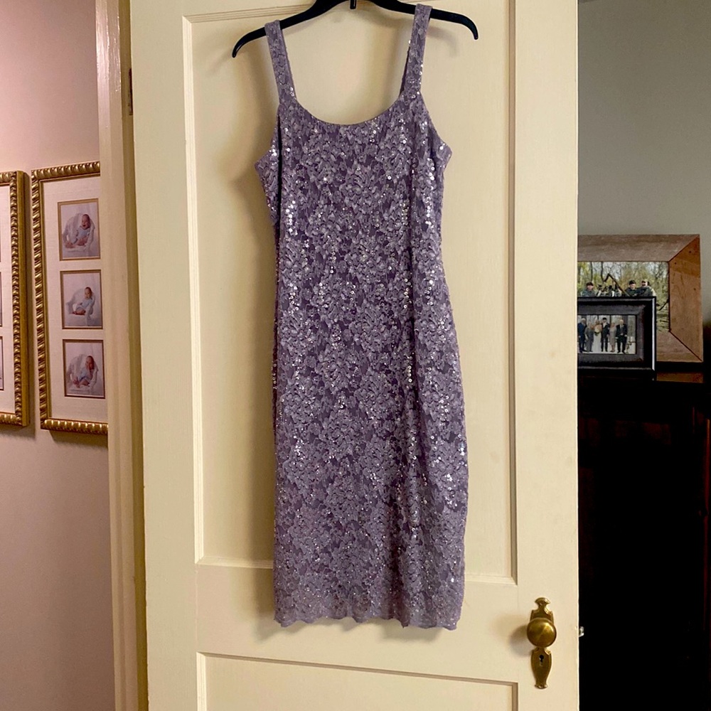 Beautiful mauve-colored sequined dress with matching jacket
